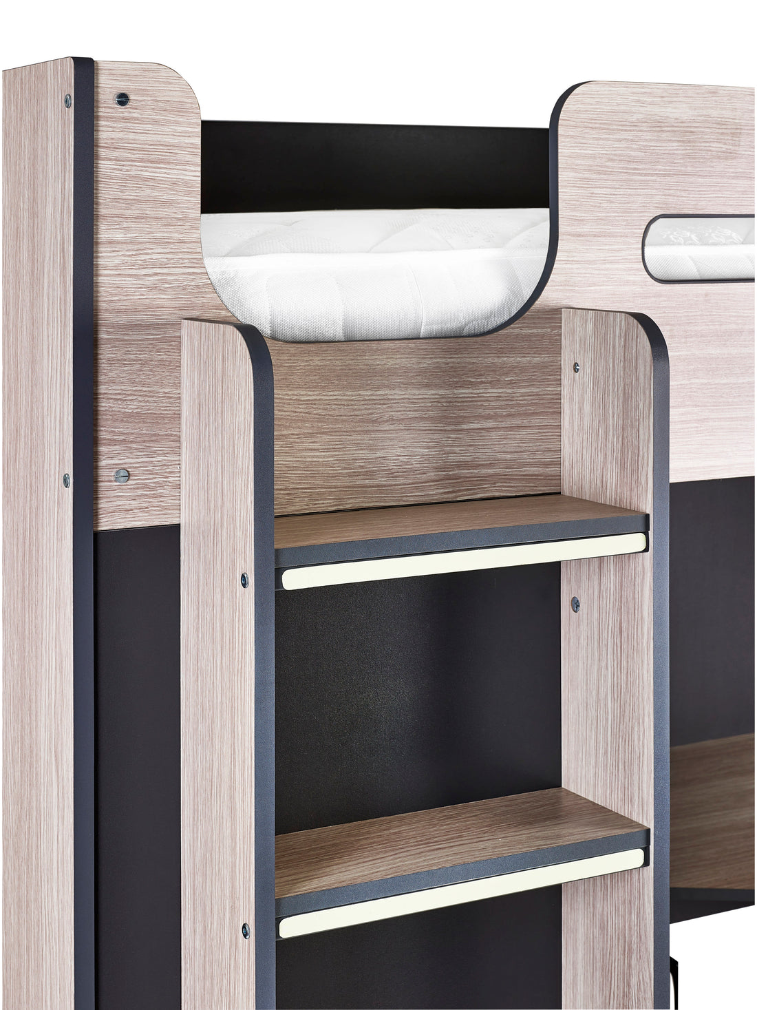 Hercules Highsleeper Bed Single 90cm with Desk - Light Wood Effect & Anthracite HER011