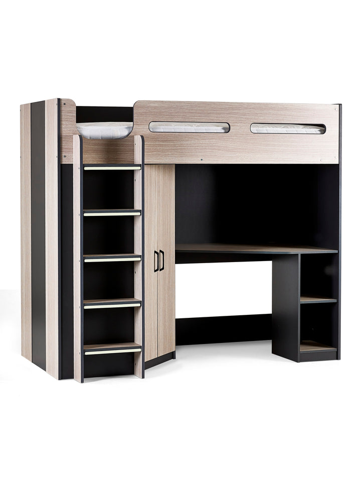 Hercules Highsleeper Bed Single 90cm with Desk - Light Wood Effect & Anthracite HER011
