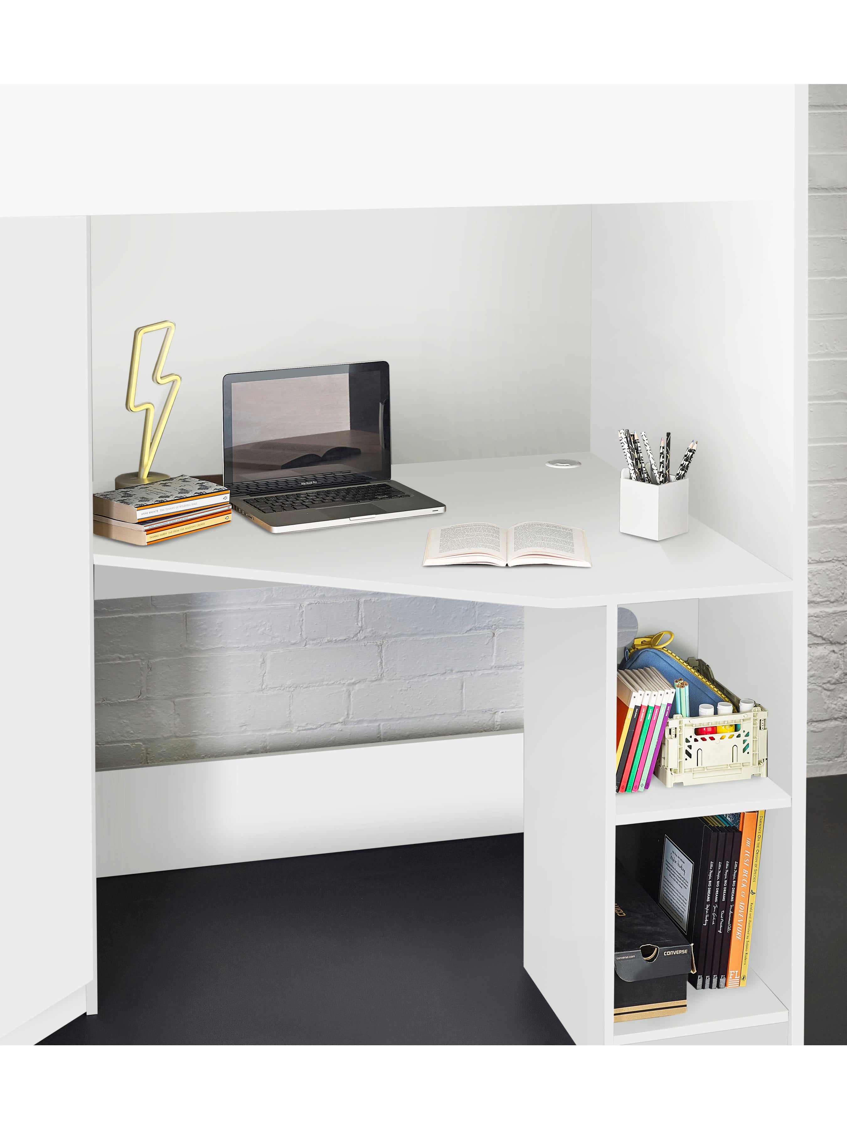 Hercules 90cm Single Highsleeper Loft Bed with Desk - White HER013