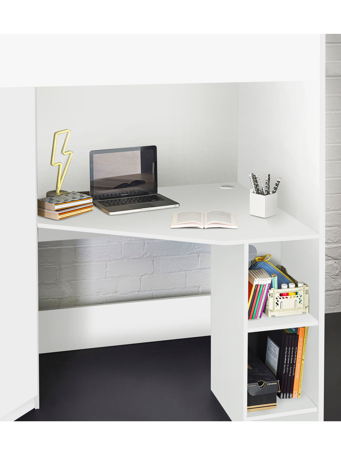 Hercules 90cm Single Highsleeper Loft Bed with Desk - White HER013