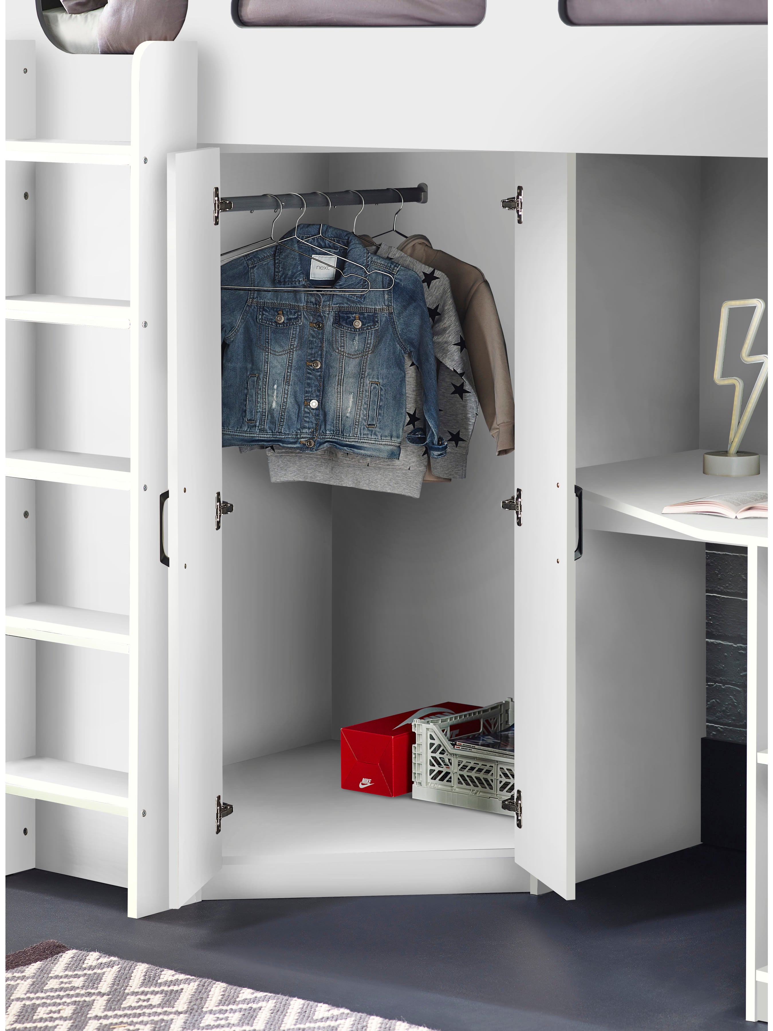 Hercules 90cm Single Highsleeper Loft Bed with Desk - White HER013