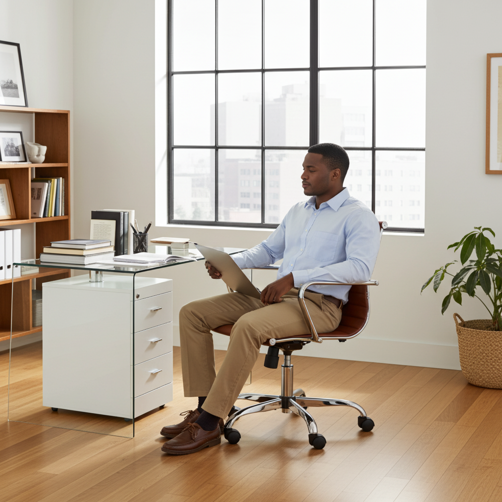 Hornet Desk with 3 Drawers Glass White HORNDESK - Havenheim Furniture