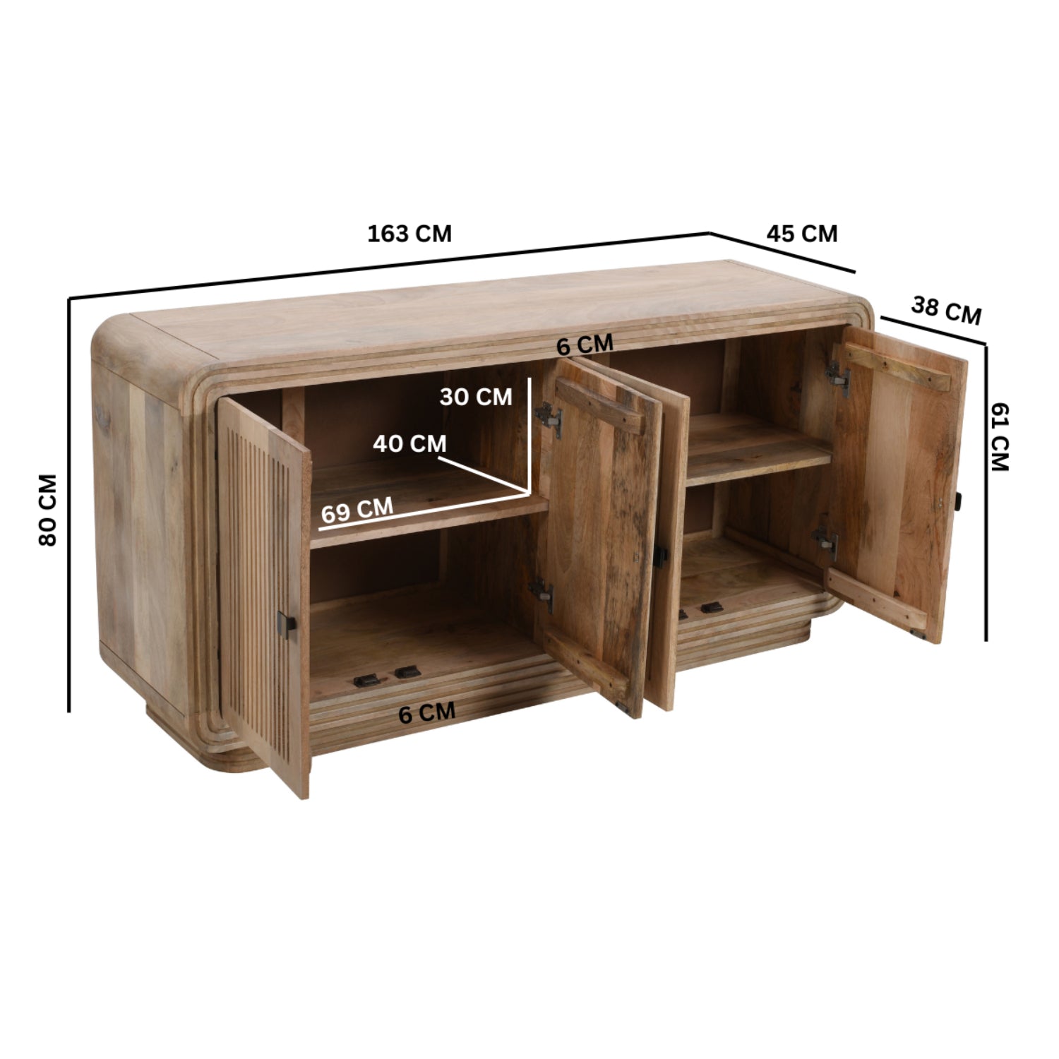 Hudson Carved Mango Wood 4 Doors Large Sideboard RG02 - Havenheim Furniture