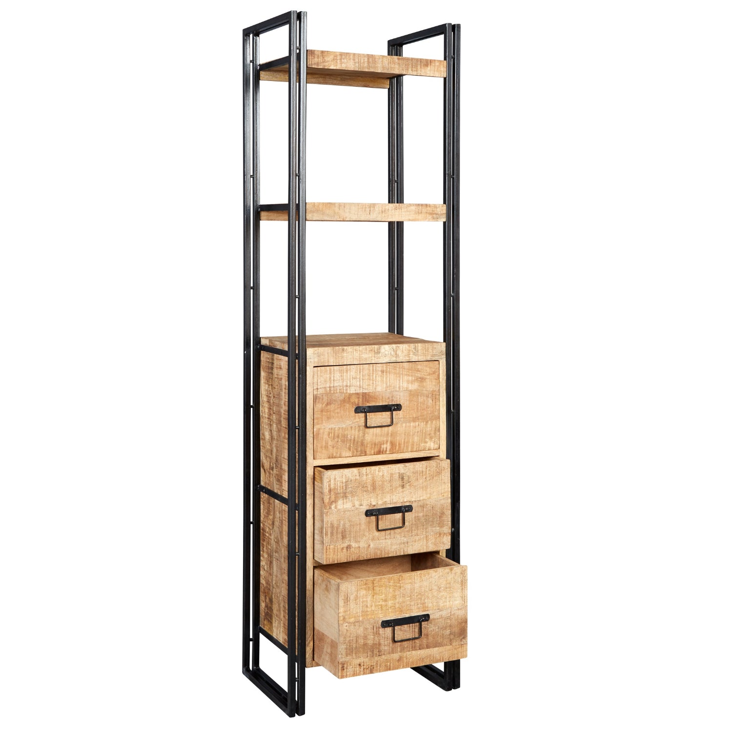 Cosmo Industrial Slim Bookcase Mango Wood and Metal ID16 - Havenheim Furniture