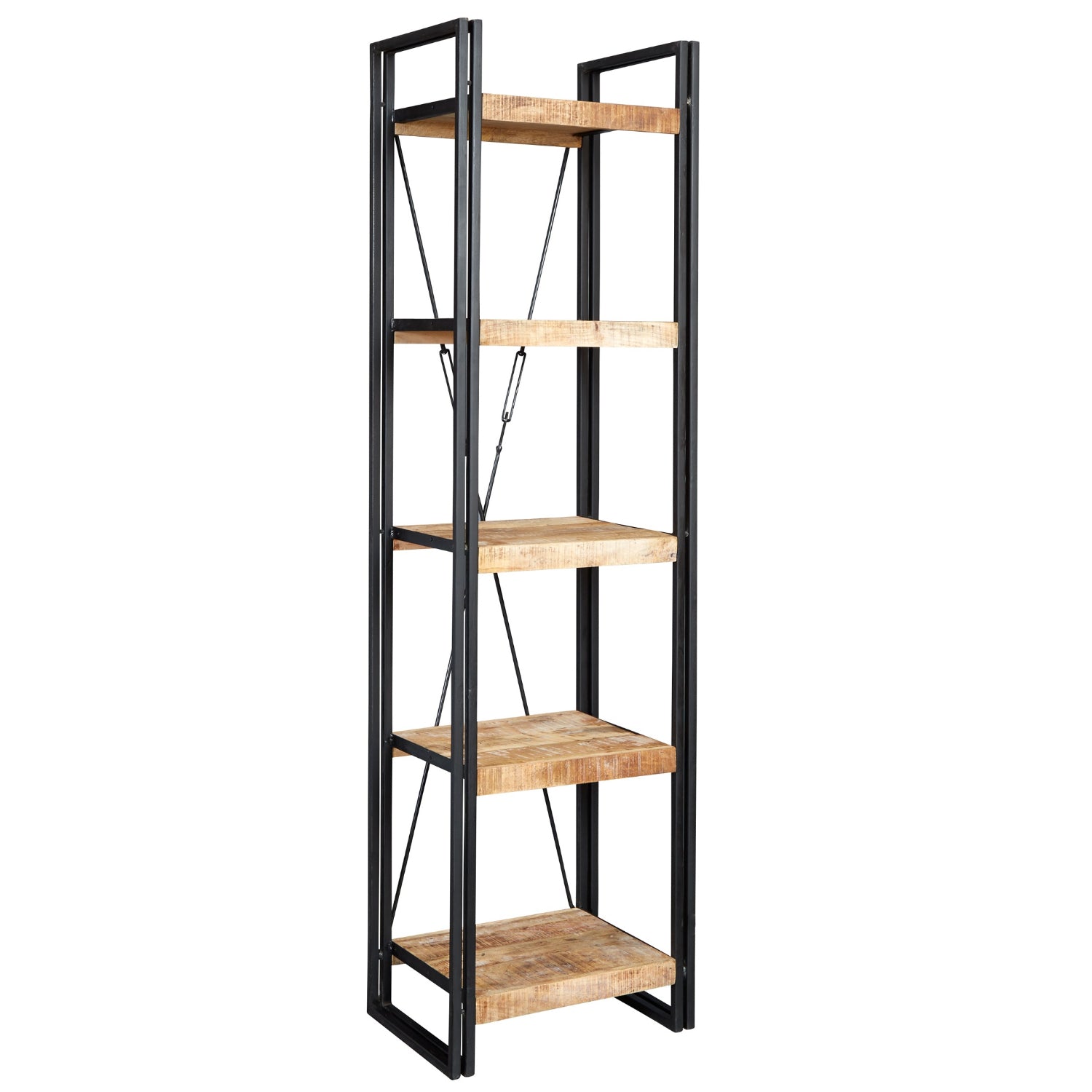 Cosmo Industrial Slim Open Bookcase Mango Wood and Metal ID23