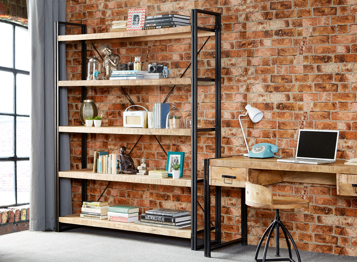 Cosmo Industrial Large Open Bookcase Mango Wood and Metal ID24