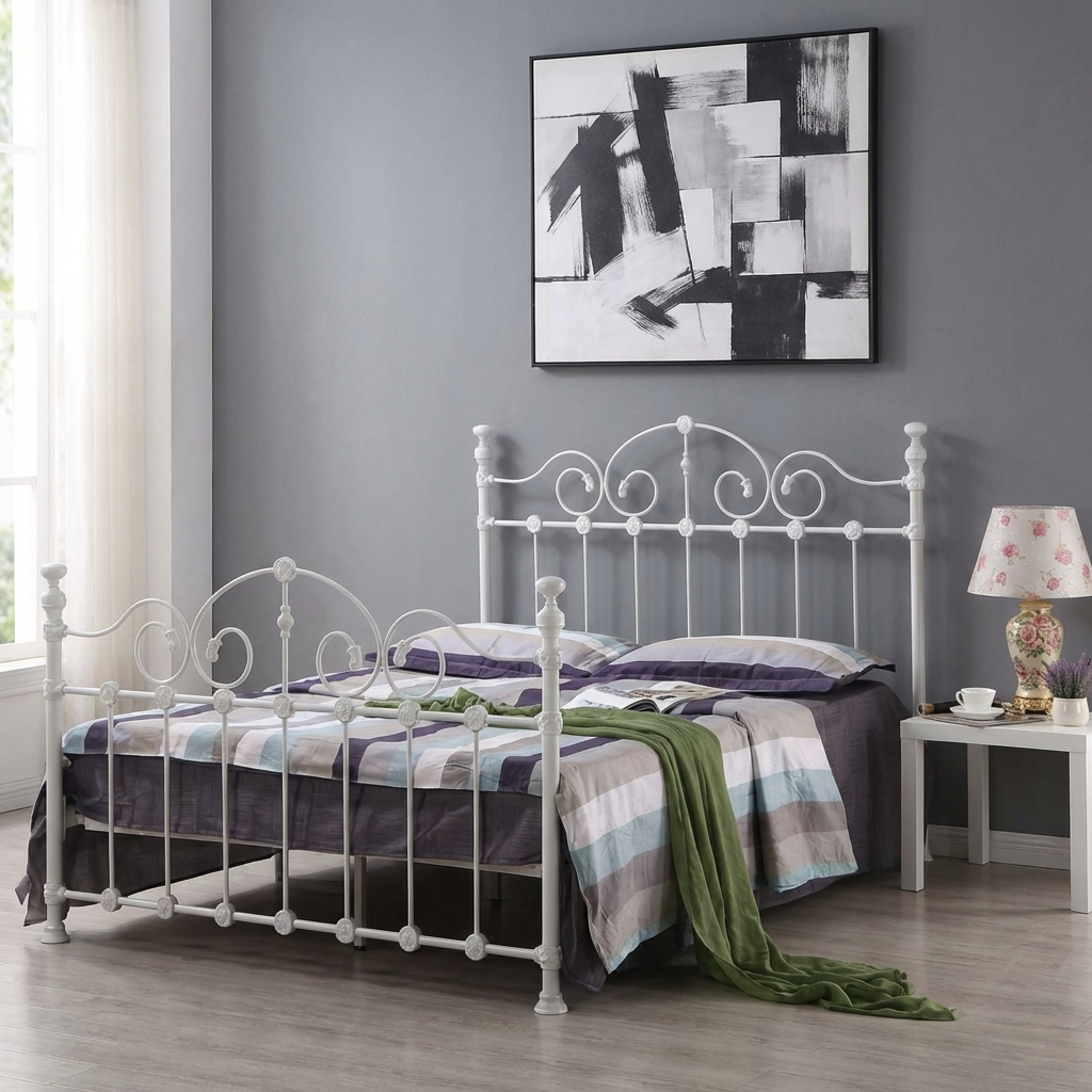 Inglewood Double Bed 135cm Metal White INGLDOUWHI - Havenheim Furniture