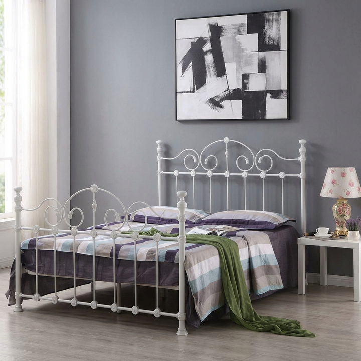 Inglewood Double Bed 135cm Metal White INGLDOUWHI - Havenheim Furniture