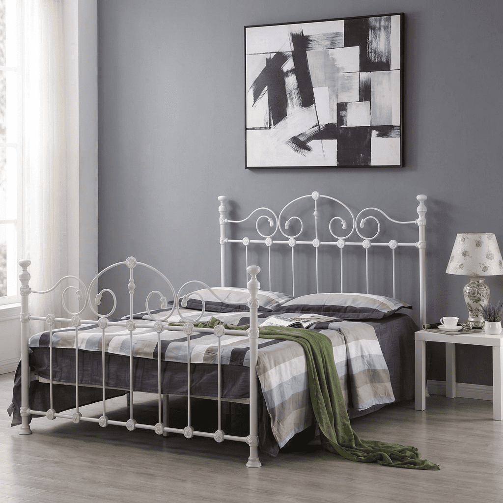 Inglewood Double Bed 135cm Metal White INGLDOUWHI - Havenheim Furniture
