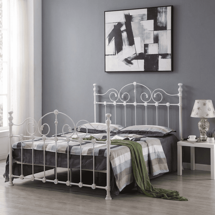 Inglewood Double Bed 135cm Metal White INGLDOUWHI - Havenheim Furniture