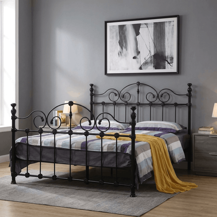Inglewood King Size Bed 150cm Metal Black INGLKSBLA - Havenheim Furniture