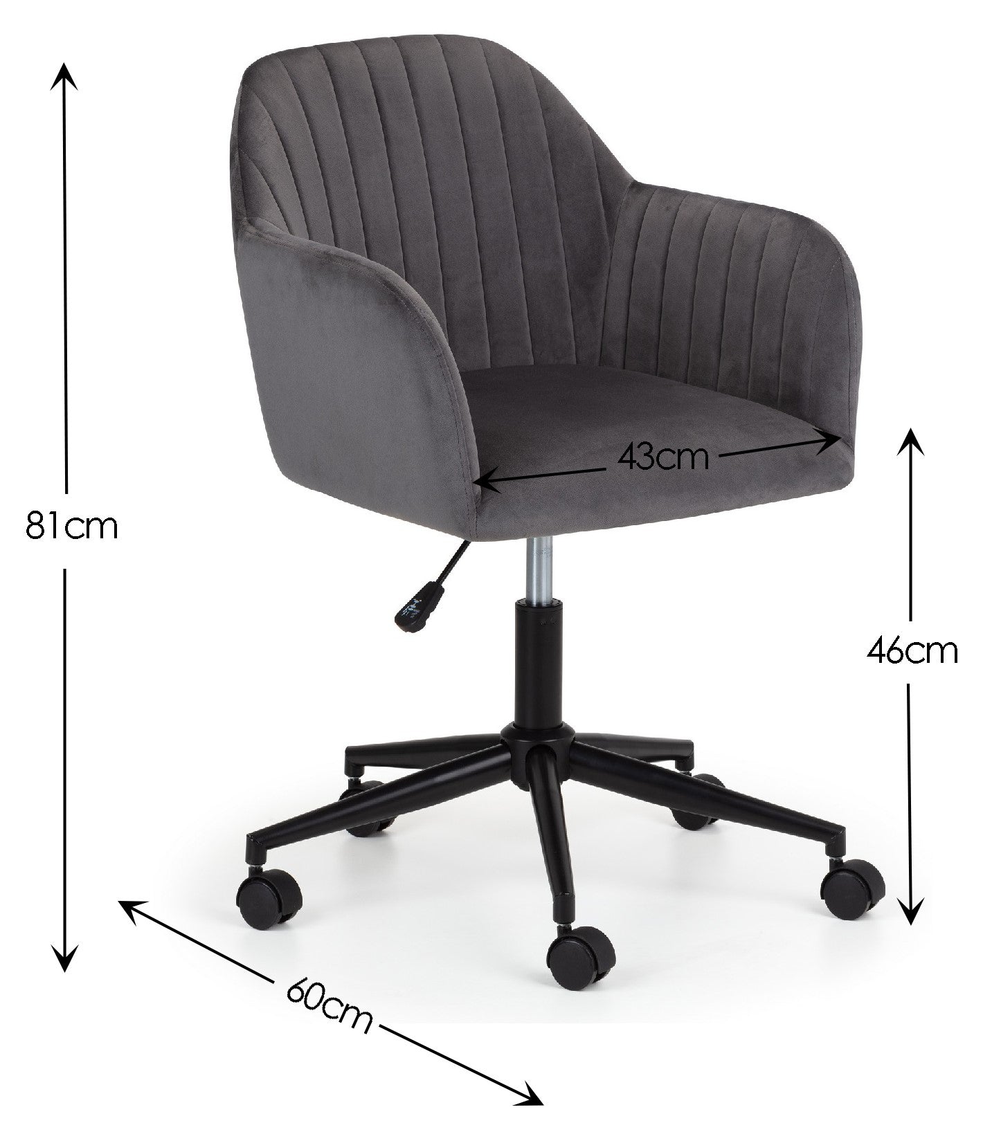 Kahlo Velvet Swivel Office Chair - Grey/Black KAH002 - Havenheim Furniture