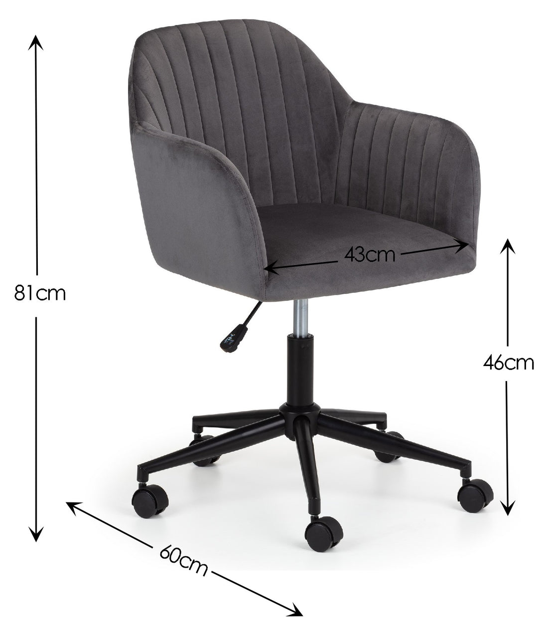 Kahlo Velvet Swivel Office Chair - Grey/Black KAH002 - Havenheim Furniture