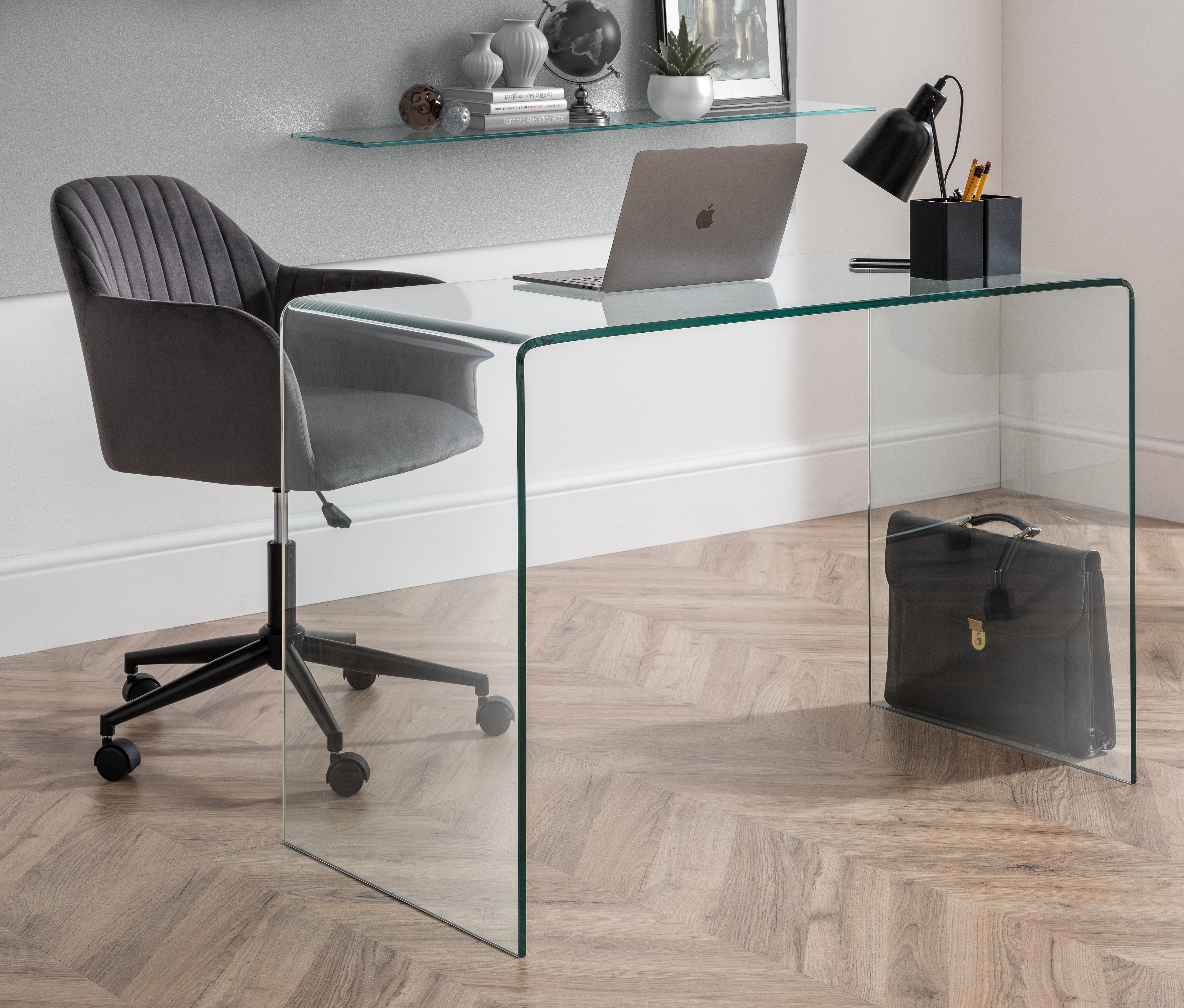 Kahlo Velvet Swivel Office Chair - Grey/Black KAH002 - Havenheim Furniture