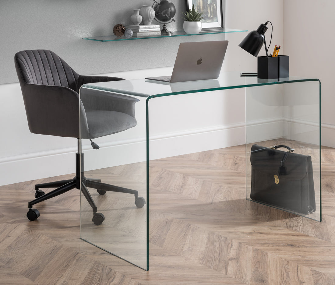 Kahlo Velvet Swivel Office Chair - Grey/Black KAH002 - Havenheim Furniture