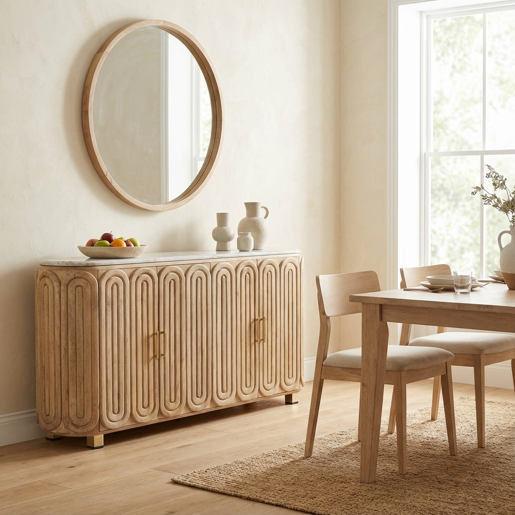 Kasli Wooden Capsule Design Marble Top Side Board 2851E - Havenheim Furniture