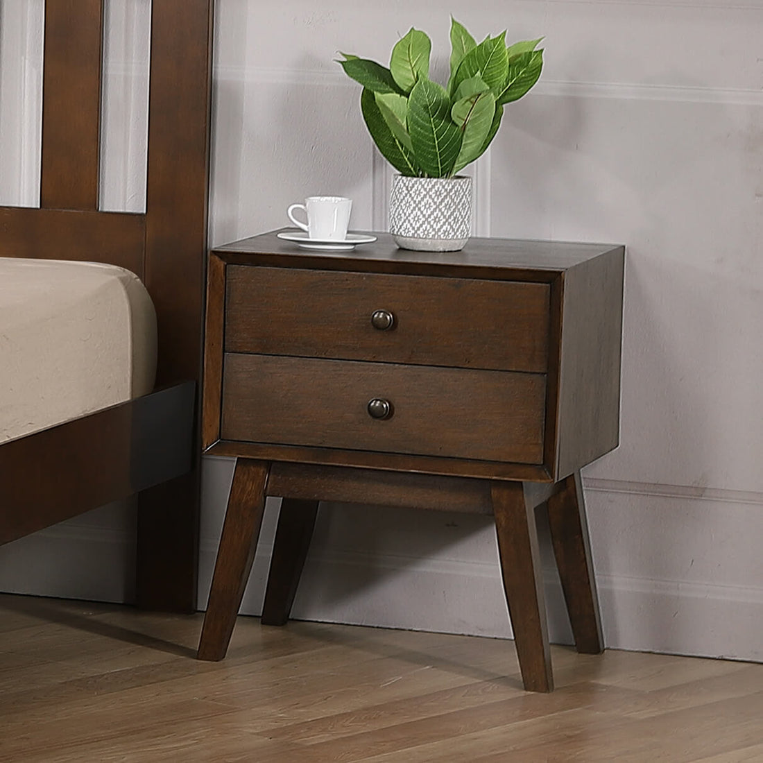 Kempton Bedside Two Drawers Solid Hardwood Rustic Oak KEMPBEDRUS - Havenheim Furniture