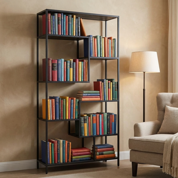 Large Black Multi Shelf Unit Metal 22714 - Havenheim Furniture