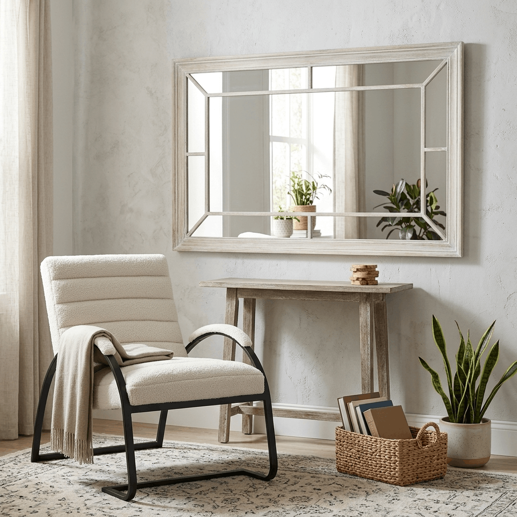 Large Washed Wood Framed Window Mirror 23806 - Havenheim Furniture