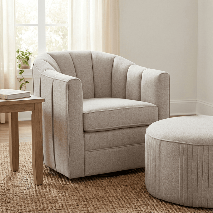 Lily Swivel Chair In Oatmeal Twill 23735 - Havenheim Furniture
