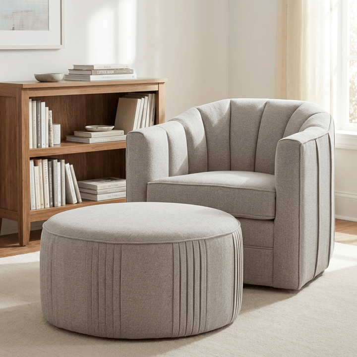 Lily Swivel Ottoman In Oatmeal Twill 23736 - Havenheim Furniture