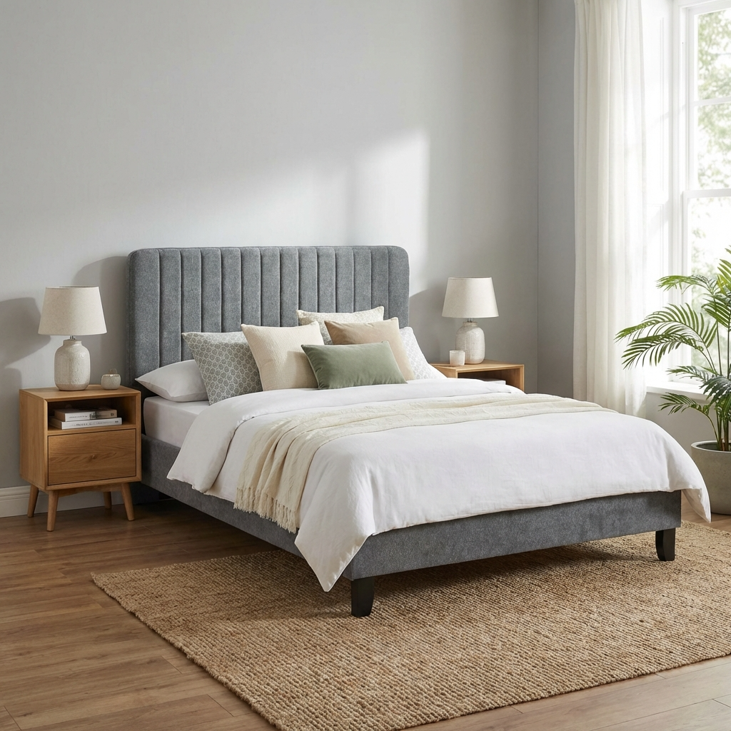 Livingstone Fabric 4 Foot 120cm Bed Grey LIVI4FTGRE - Havenheim Furniture