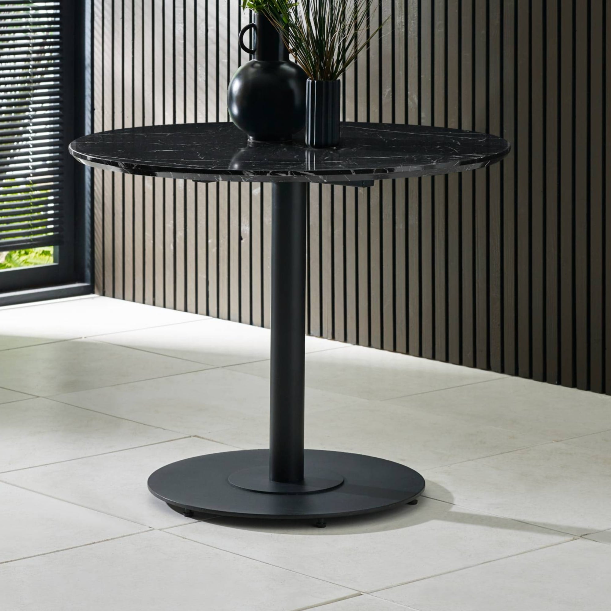 Luca Black Marble Effect Round Dining Table 80cm LUC302 - Havenheim Furniture