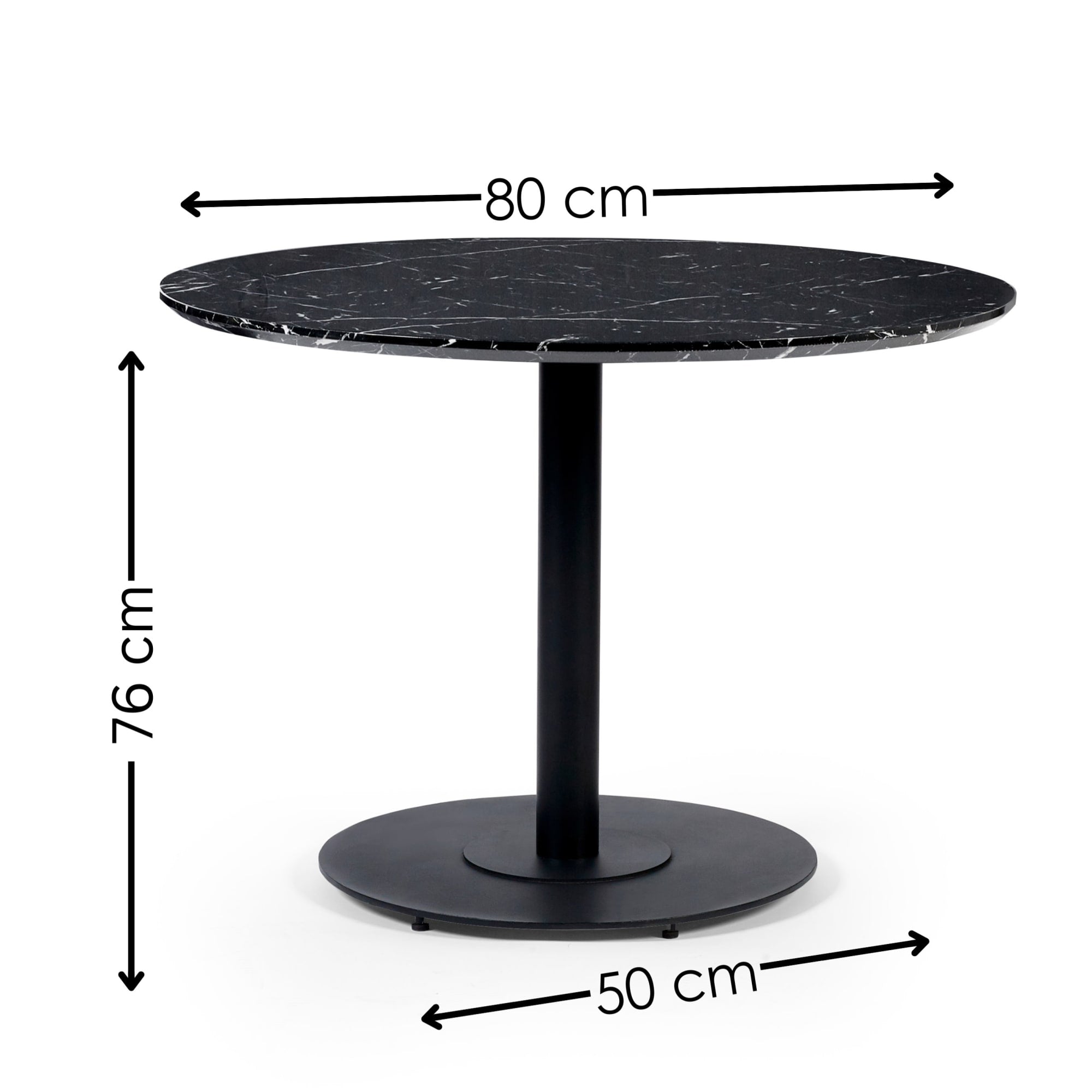 Luca Black Marble Effect Round Dining Table 80cm LUC302 - Havenheim Furniture