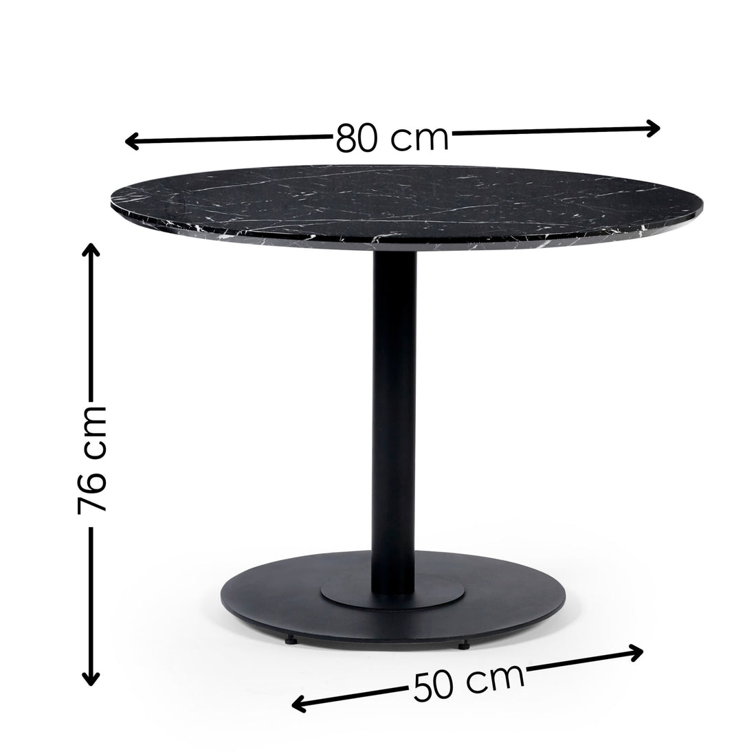 Luca Black Marble Effect Round Dining Table 80cm LUC302 - Havenheim Furniture