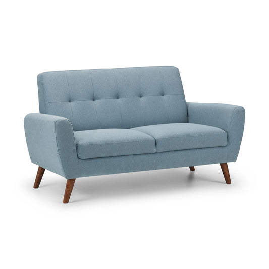 MONZA 2 SEATER COMPACT RETRO SOFA - BLUE Timber Frame With Foam And Fabric Upholstery MON511
