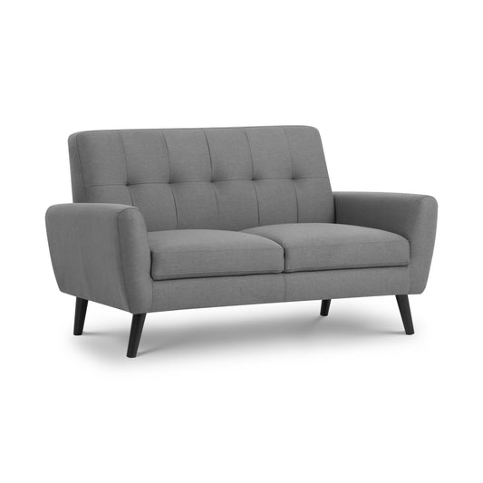 MONZA 2 SEATER COMPACT RETRO SOFA - GREY Timber Frame With Foam And Fabric Upholstery MON501