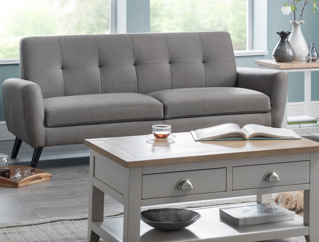 MONZA 3 SEATER COMPACT RETRO SOFA - GREY Timber Frame With Foam And Fabric Upholstery MON502 - Havenheim Furniture