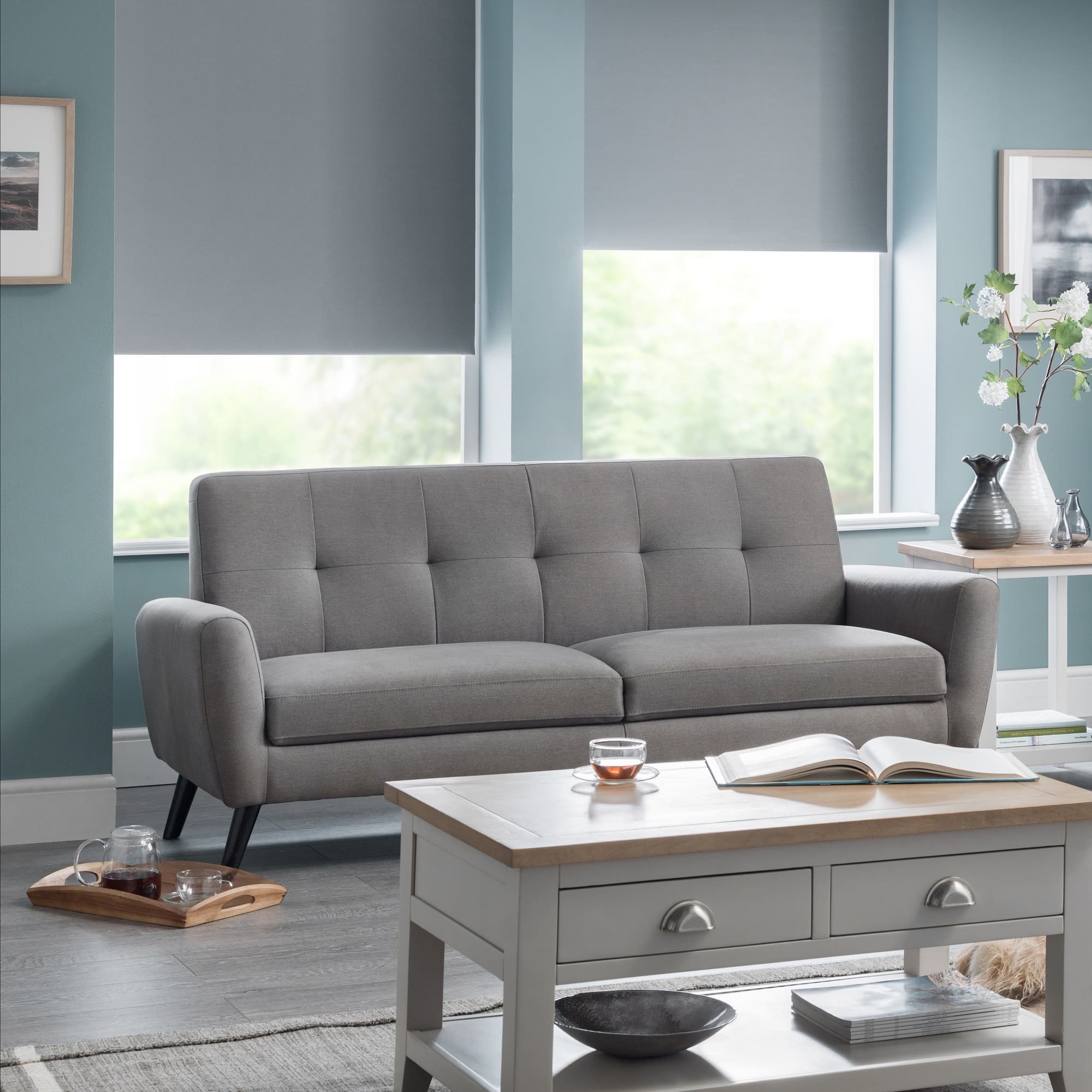 Monza Grey 3-Seater Retro Sofa with Timber Frame MON502 - Havenheim Furniture