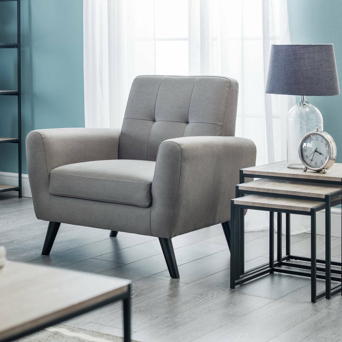 MONZA COMPACT RETRO CHAIR - GREY Timber Frame With Foam And Fabric Upholstery MON503 - Havenheim Furniture