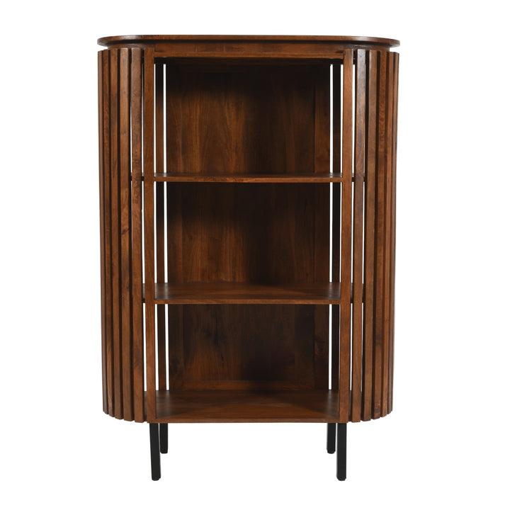Slatted Mango Wood Bookcase Walnut Veneer MS07 - Havenheim Furniture