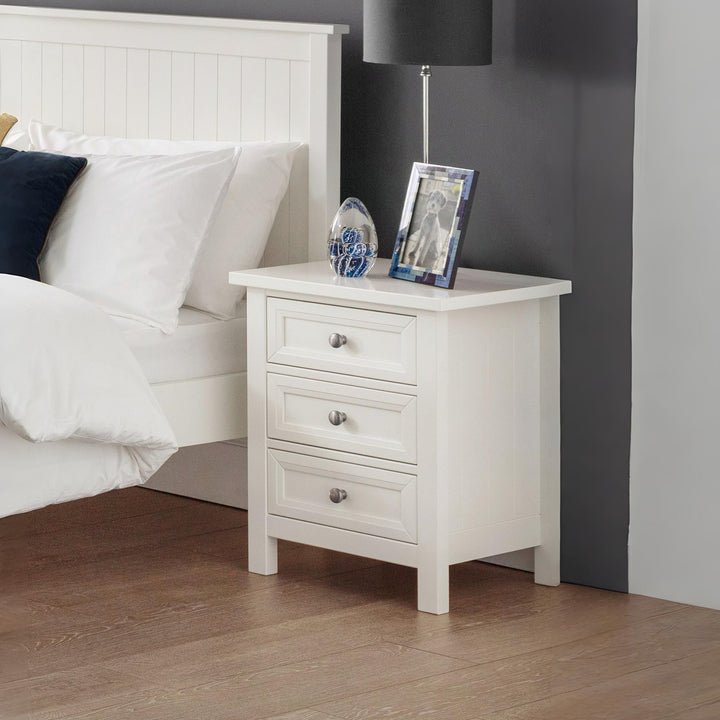 Maine 3 Drawer Bedside - Surf  White - MDF MAI101 - Havenheim Furniture