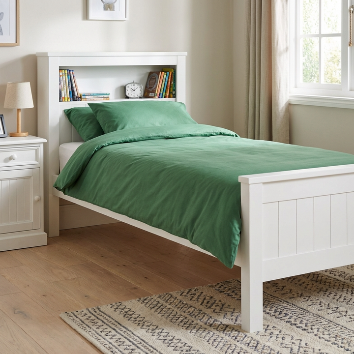 Maine Bookcase Bed Single 90cm - Surf White MDF & Solid Wood MAI113 - Havenheim Furniture