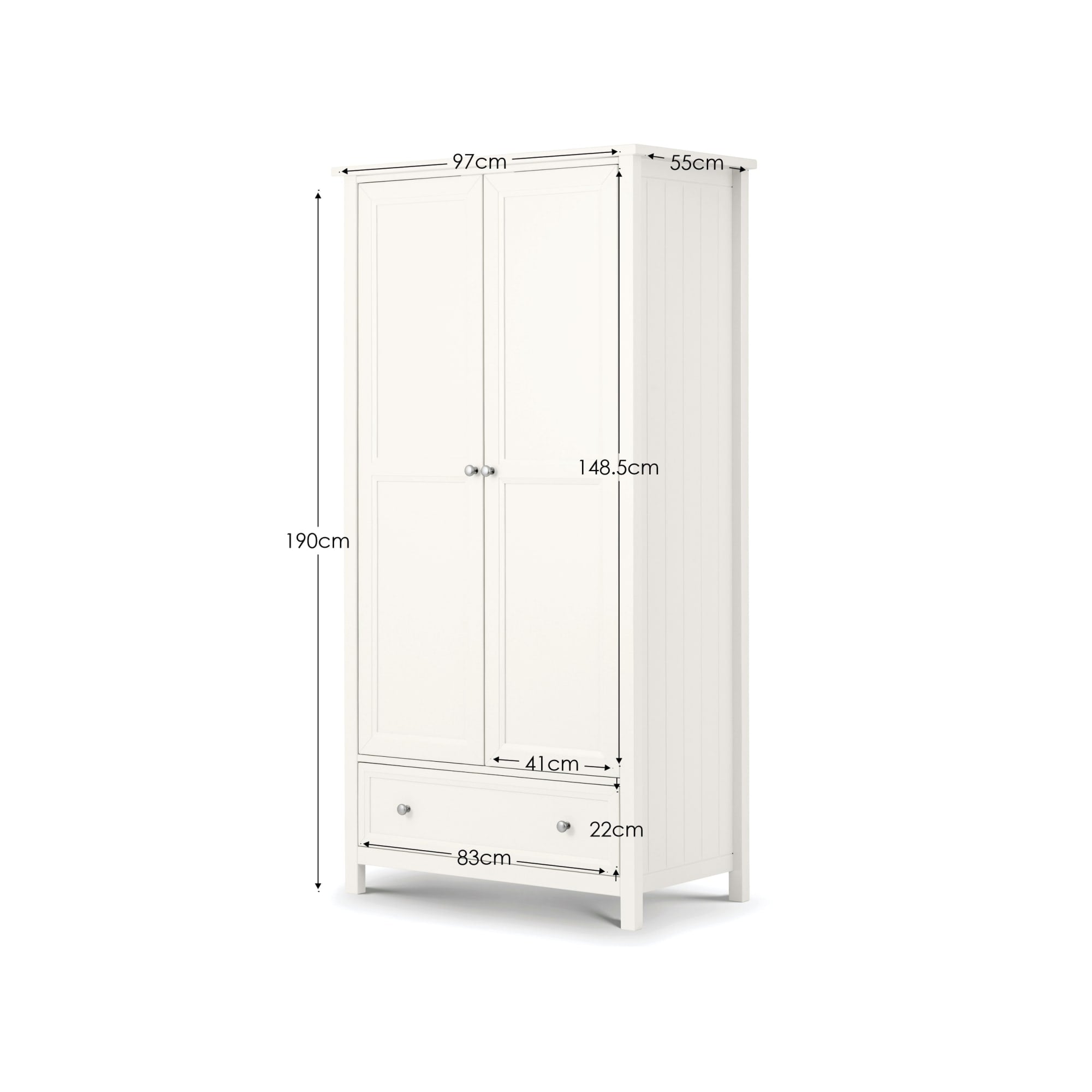 Maine 2 Door Combination Wardrobe - Surf White MDF MAI106 - Havenheim Furniture