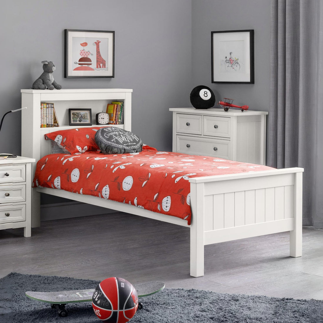 Maine Bookcase Bed Single 90cm - Surf White MDF & Solid Wood MAI113 - Havenheim Furniture