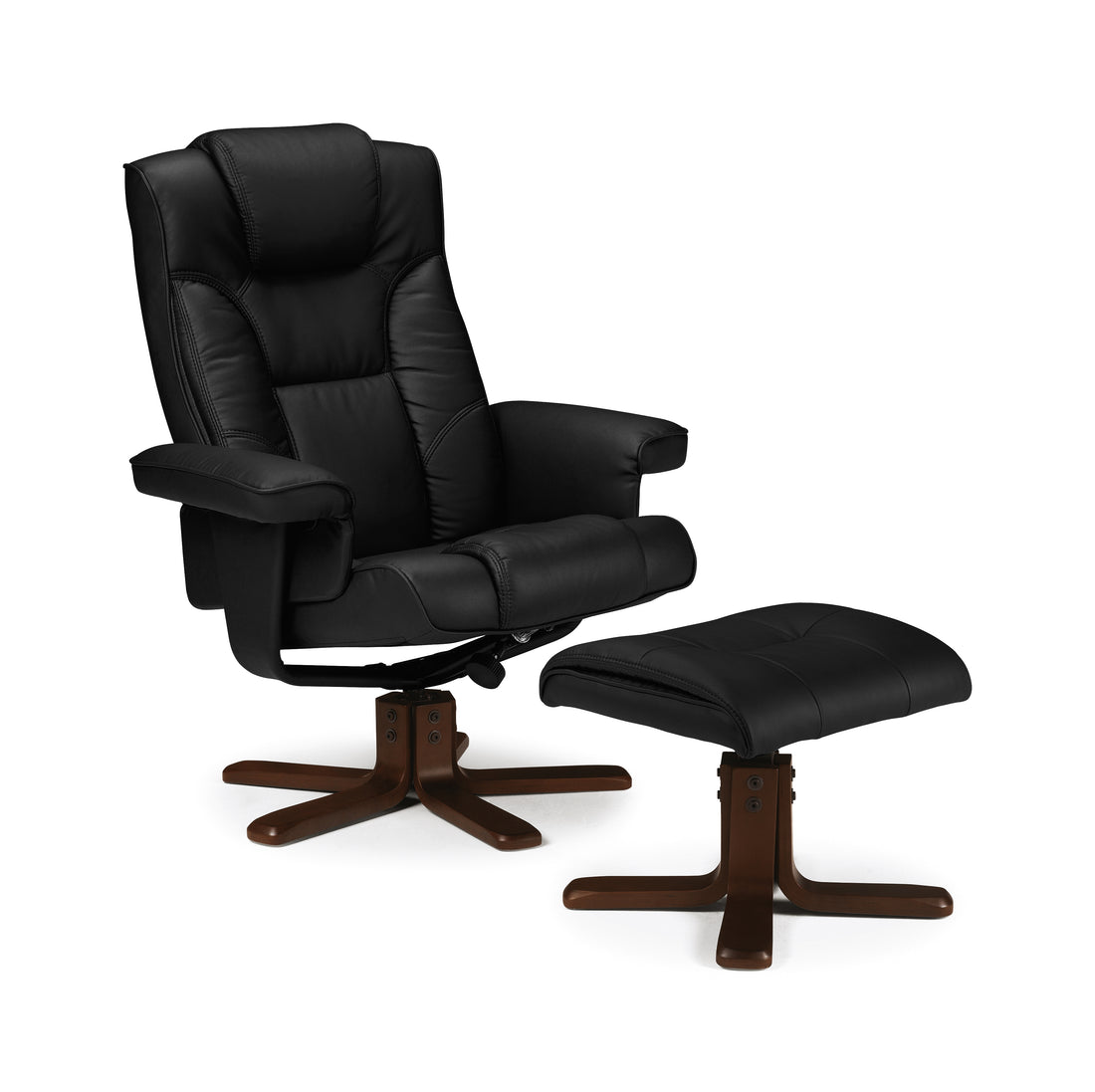 Malmo Swivel Recliner & Stool Faux Leather - Black MAL003 - Havenheim Furniture
