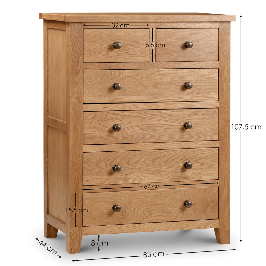 Marlborough 4+2 Drawer Chest Solid White Oak MAR204 - Havenheim Furniture