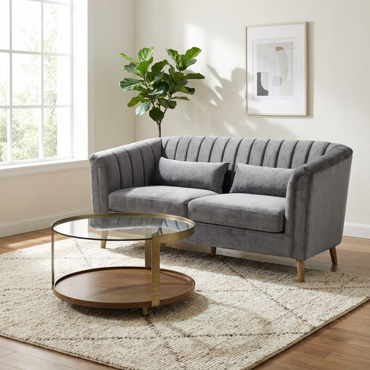 Rajpur Iron Round Glass Wood Tray Coffee Table 2862F