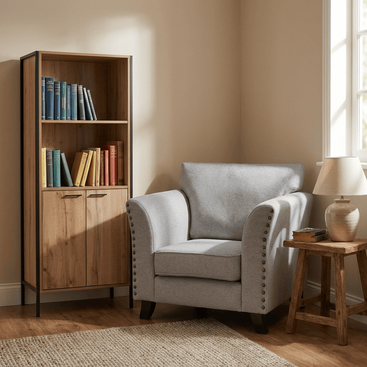 Michigan Bookcase 2 Doors Oak Effect Wood MICHBOOK