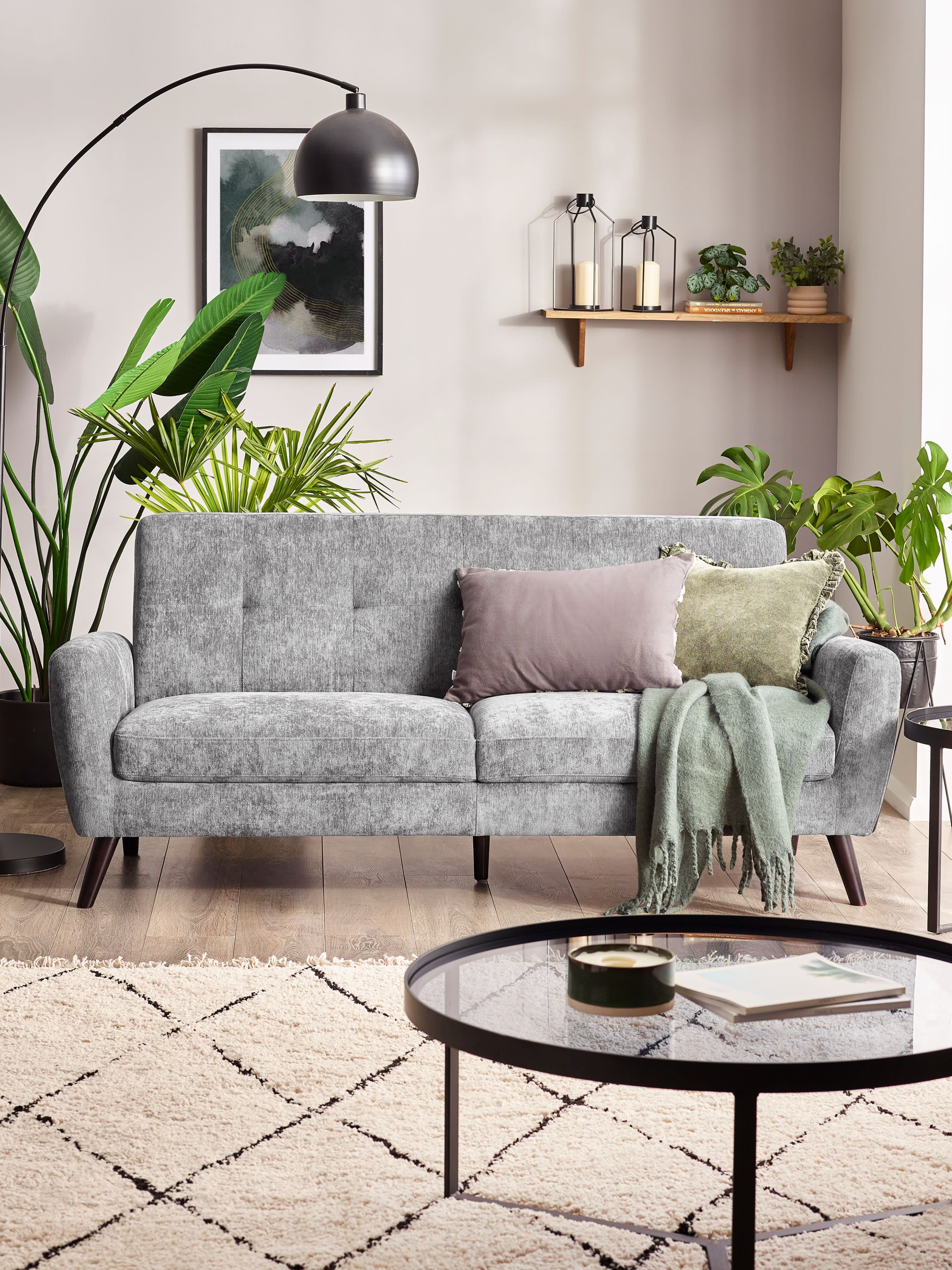 Julian Bowen Monza 3-seater sofa in soft dove grey chenille fabric, modern furniture for living room comfort.