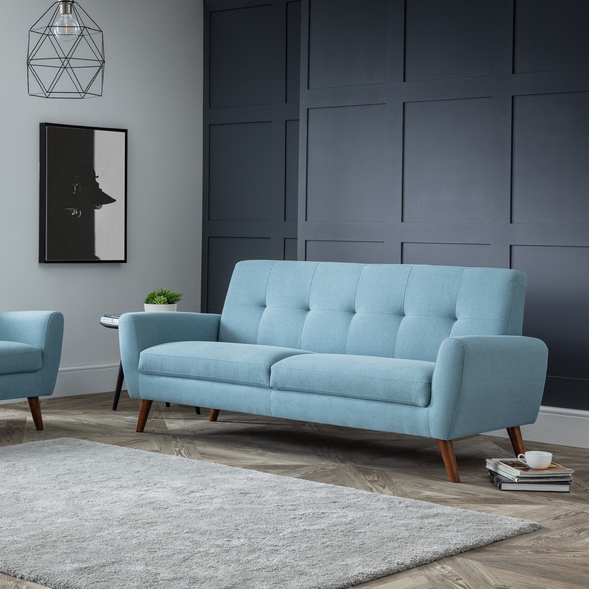 Monza 3 Seater Compact Retro Sofa - Blue MON512 - Havenheim Furniture