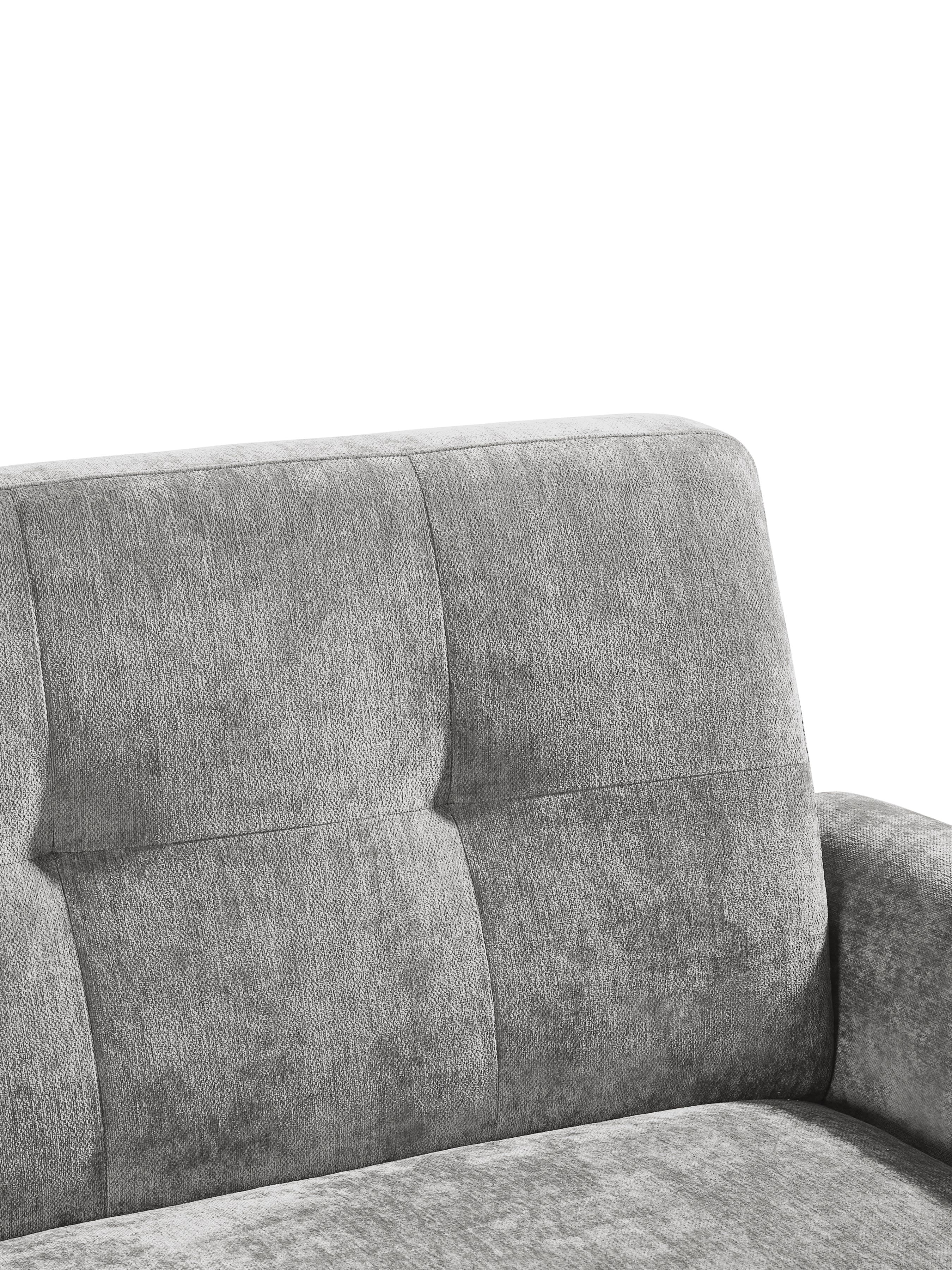 Close-up of Julian Bowen Monza 3 Seater Sofa in soft dove grey chenille fabric showing plush cushions and elegant upholstery.