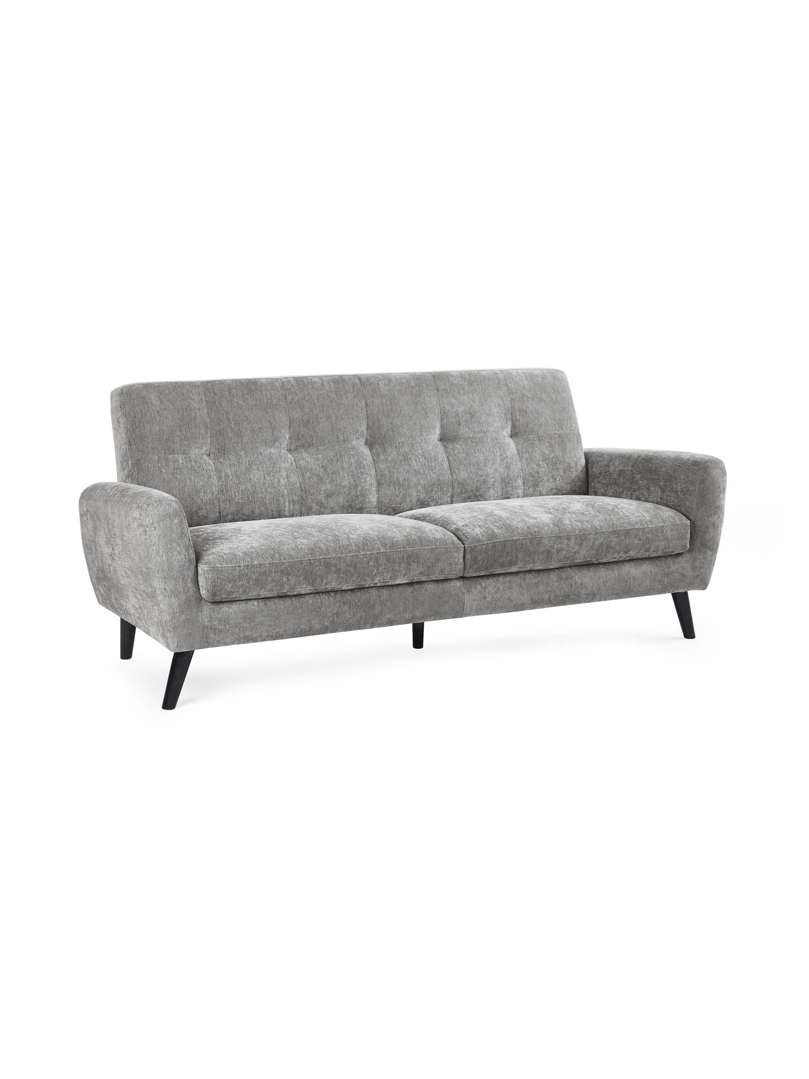 Julian Bowen Monza 3 Seater sofa in soft dove grey chenille fabric, modern furniture piece with plush cushions.