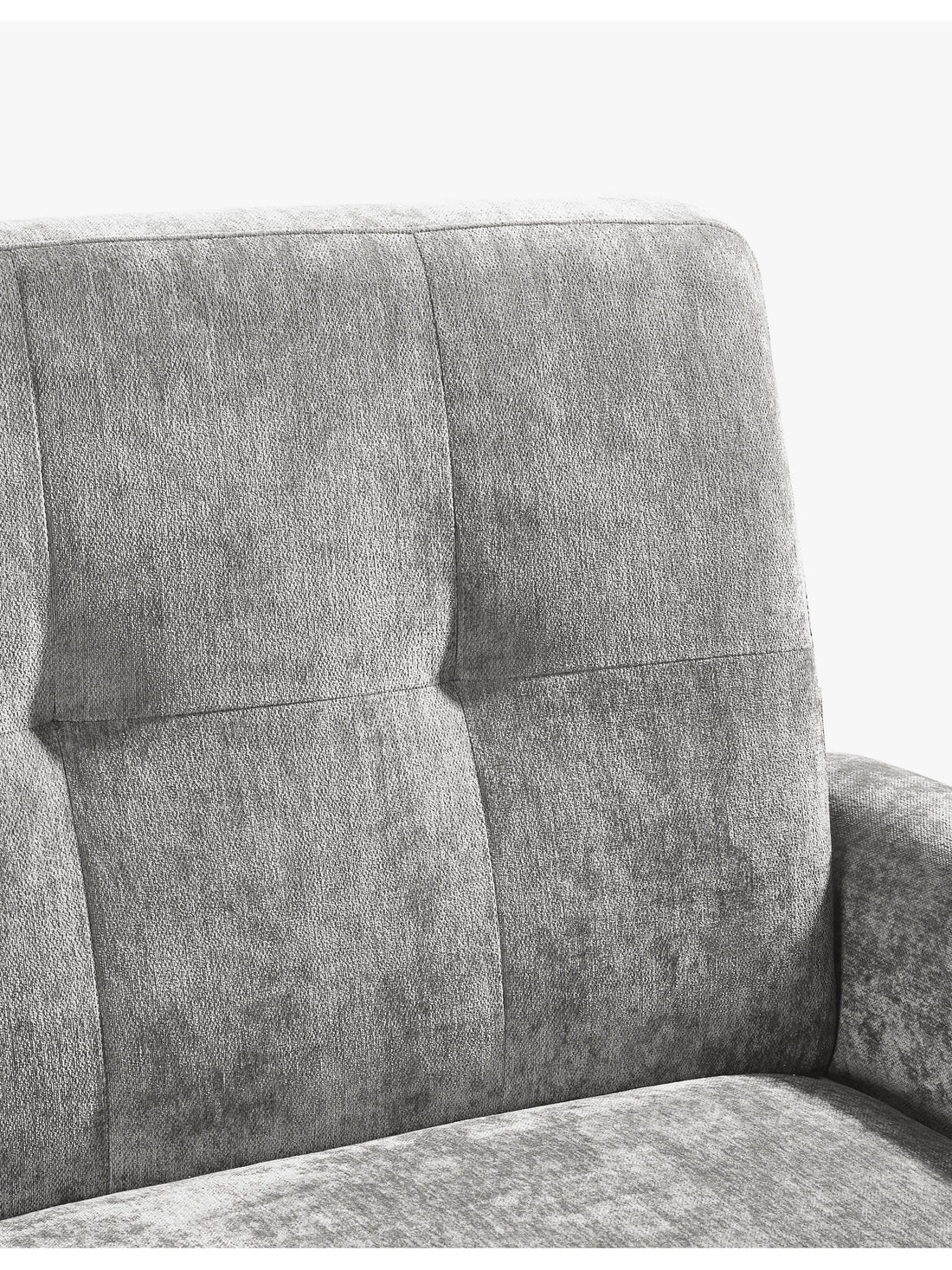 Close-up of Julian Bowen Monza Compact Retro Chair in dove grey chenille fabric, showing its textured upholstery and modern design.