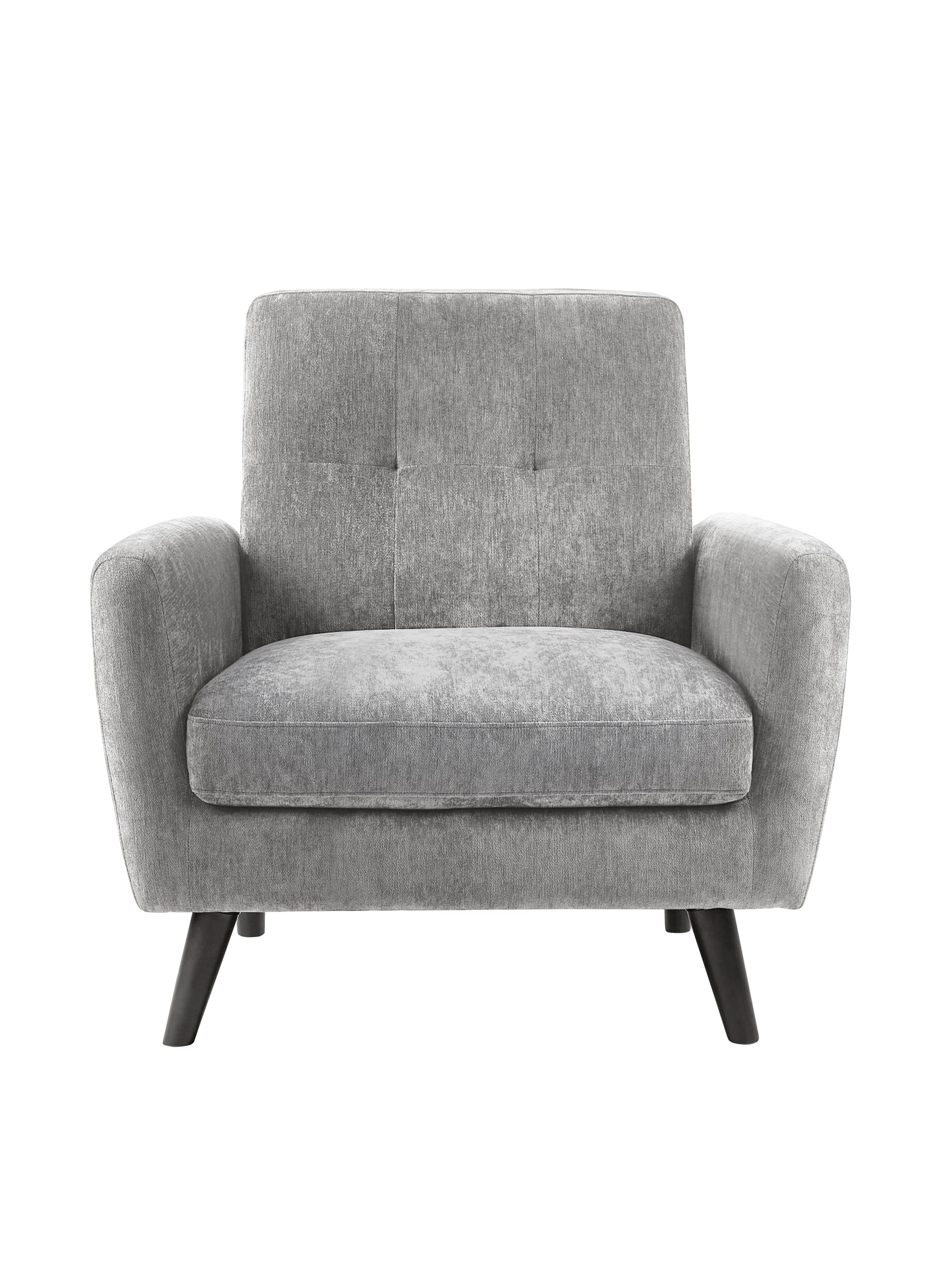 Dove grey Monza compact retro chair by Julian Bowen with plush chenille upholstery and mid-century modern design.