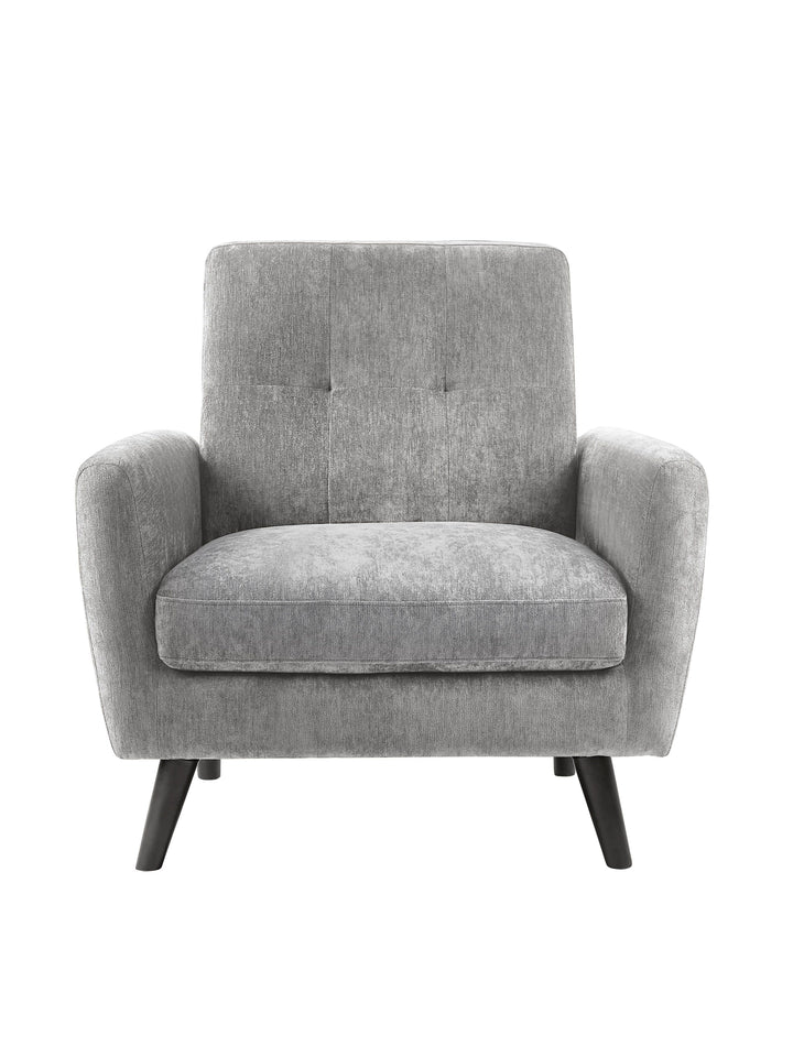 Dove grey Monza compact retro chair by Julian Bowen with plush chenille upholstery and mid-century modern design.